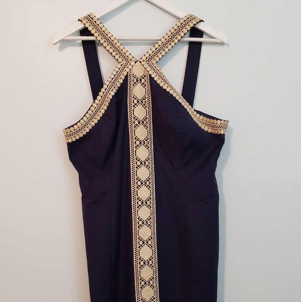 NWT LILLY PULITZER GOLD & NAVY DRESS